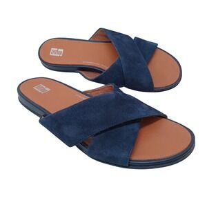 FitFlop Gracie Navy Blue Suede Cross Slide Sandals FL2-388 Womens 8